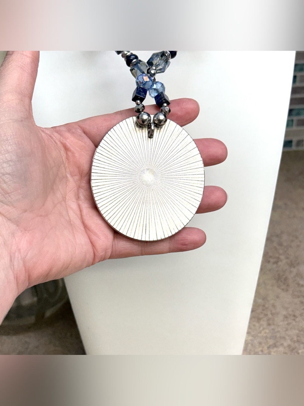 Chico’s silver and blue rhinestone statement necklace - Picture 3 of 4